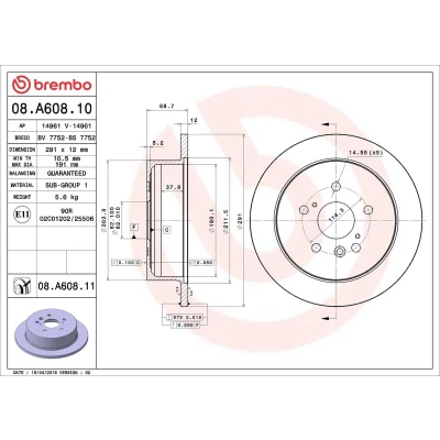 Billede af Bremseskive BREMBO 08.A608.11