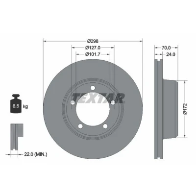 Billede af TEXTAR 92061300 Bremseskiver 298 24 05/05 127 indvendigt ventileret uden hjullejer, hjulbolte, hjulnav LAND ROVER: Defender SUV, Discovery 1
