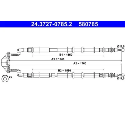 Billede af ATE 24.3727 0785.2 Håndbremsekabel 1735, 1760 med tilbehør OPEL: Astra H Caravan