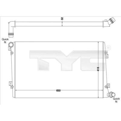 Billede af TYC 737 0063 R Radiator 650 416 32 Mekanisk fuget køleripper VOLKSWAGEN: Golf 5, Touran I, Caddy 3, SKODA: Octavia 2 Combi, II Hatchback