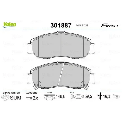 Billede af VALEO 301887 Bremseklodser FIRST foraksel Inkl. slidadvarselskontakt uden anti knirke plade HONDA: CIVIC 7 Hatchback, FR V, Stream I