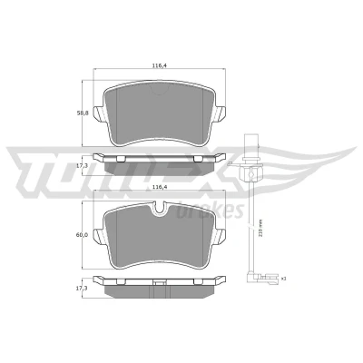 Billede af TOMEX brakes TX 16 82 Bremseklodser bagaksel Inkl. slidadvarselskontakt AUDI: A6 C7 Avant, A4 B8 A7 Sportback, PORSCHE: Macan