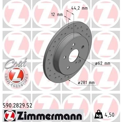 Billede af ZIMMERMANN 590.2829.52 Bremseskiver 281 12 7/5 5 114 fuldstændigt, hullet coatet TOYOTA: C HR