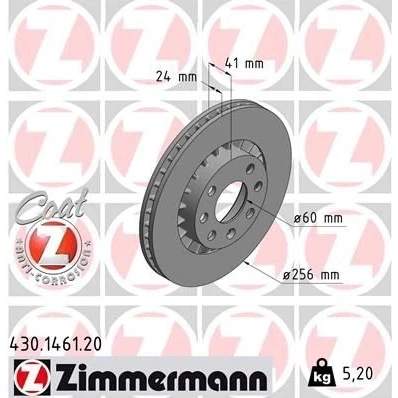 Billede af ZIMMERMANN COAT Z 430.1461.20 Bremseskiver 256 24 7/4 4 100 udvendig ventileret coatet OPEL: Vectra A Sedan, Calibra A, Kadett E CC
