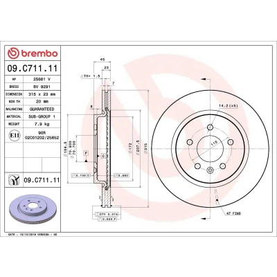 Billede af BREMBO 09.C711.11 Bremseskiver 315 23 5 indvendigt ventileret coatet OPEL: Zafira C Tourer
