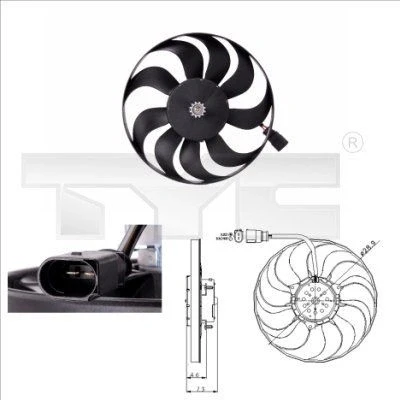 Billede af TYC 802 0001 Køleventilator 295 220 uden kølerventilatorramme (karm) AUDI: A3 Hatchback, VOLKSWAGEN: Touran I