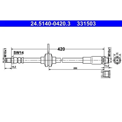 Billede af ATE 24.5140 0420.3 Bremseslange 420 M10x1 FORD: C Max 2, FOCUS 3, Grand
