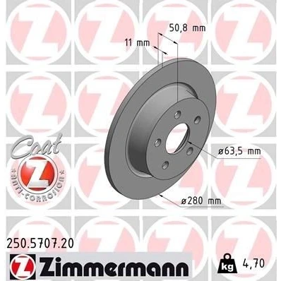 Billede af ZIMMERMANN 250.5707.20 Bremseskiver 280 11 5/5 5 108 fuldstændigt coatet FORD: Transit Connect V408 Van
