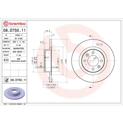 Billede af BREMBO 08.D750.11 Bremseskiver 260 11 4 fuldstændigt coatet