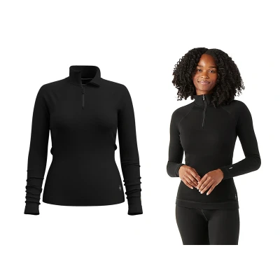 Billede af Smartwool Classic Thermal Merino 1/4 ZIP Undertrøjer, Dame, Størrelse: Large, Black