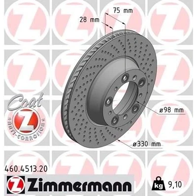 Billede af ZIMMERMANN Bremseskive 28mm 10/5 5 hul 130mm indvendigt ventileret, hullet coatet 460.4513.20 99135240401,9P1615602 Bremseskiver, Skivebremser