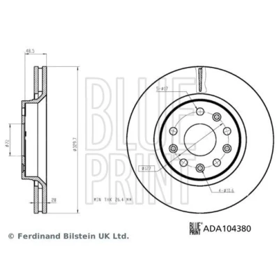Billede af BLUE PRINT Bremseskive foraksel 330mm 28mm 5 hul 127mm indvendigt ventileret coatet ADA104380 68250085AA,68250087AA Bremseskiver, Skivebremser