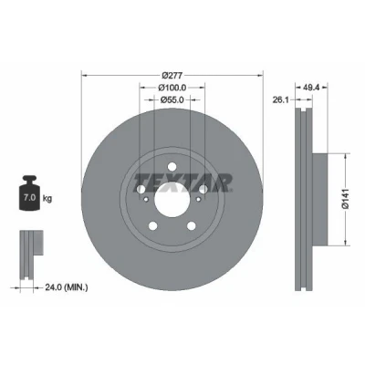 Billede af TEXTAR PRO 92135503 Bremseskiver 277 26 05/07 100 indvendigt ventileret coatet uden hjulbolte, hjulnav TOYOTA: Avensis II Station Wagon