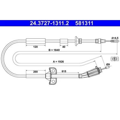 Billede af ATE 24.3727 1311.2 Håndbremsekabel 1926 VOLVO: S60 I