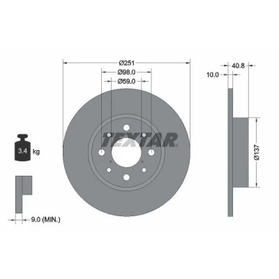 Billede af TEXTAR PRO 92202303 Bremseskiver 251 10 04/08 98 fuldstændigt coatet uden hjulbolte, hjulnav ALFA ROMEO: MiTo