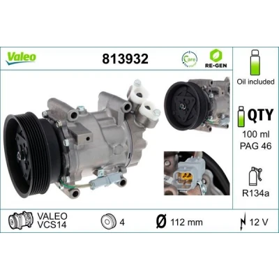 Billede af VALEO 813932 Kompressor VCS14 12 PAG 46 R 134a med kompressorolie DACIA: LOGAN MCV 2