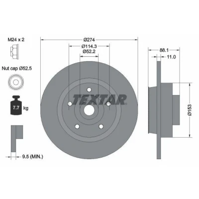 Billede af TEXTAR PRO 92232603 Bremseskiver 274 11 05/05 114,3 fuldstændigt coatet med integreret magnetisk sensorring, hjulleje RENAULT: GRAND SCENIC 3