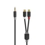 Billede af Stereo Audio kabel 3.5 mm Hanstik 2x RCA Hun Guldplateret 0.20 m Runde Anthracite Window Box