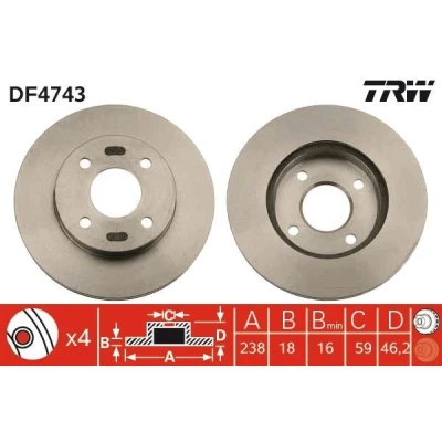 Billede af TRW DF4743 Bremseskiver 238 18 4 100 ventileret lakeret NISSAN: MICRA 2