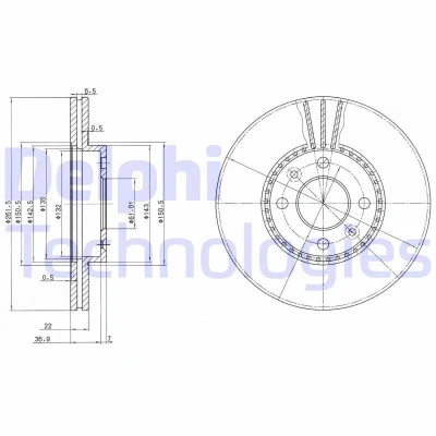Billede af DELPHI BG2693 Bremseskiver 262 22 4 ventileret olieret ubehandlet uden hjullejer, ABS sensorring RENAULT: MEGANE 1 Cabriolet