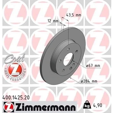Billede af ZIMMERMANN COAT Z 400.1425.20 Bremseskiver 284 12 6/5 5 112 fuldstændigt coatet MERCEDES BENZ: C klasse Sedan