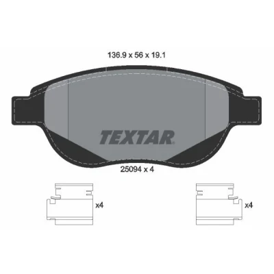 Billede af TEXTAR 2509401 Bremseklodser Ikke forberedt til slidindikator med tilbehør PEUGEOT: 307 SW, Hatchback, CC, CITROËN: C4 I Coupe