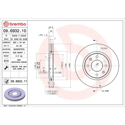 Billede af BREMBO COATED DISC LINE 09.6932.11 Bremseskiver 260 24 4 indvendigt ventileret coatet med skruer PEUGEOT: 406 Sedan, Stationcar