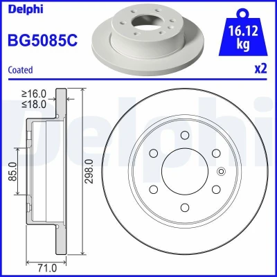 Billede af DELPHI BG5085C Bremseskiver 298 18 6 fuldstændigt coatet ubehandlet uden hjullejer, ABS sensorring MERCEDES BENZ: Sprinter 3 t Van