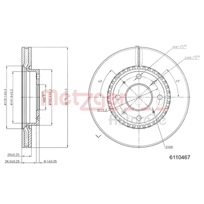Billede af METZGER 6110467 Bremseskiver foraksel 275 26 4 114,3 indvendigt ventileret lakeret, Krydsslebet KIA: Cerato Hatchback