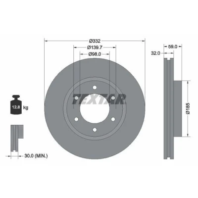 Billede af TEXTAR Bremseskive FORD: Ranger Mk3 332mm 32mm 06/06 139,7mm indvendigt ventileret 92320803 Bremseskiver, Skivebremser