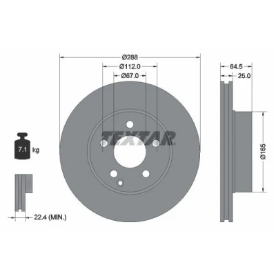 Billede af TEXTAR PRO 92159603 Bremseskiver 288 25 05/06 112 indvendigt ventileret coatet uden hjulbolte, hjulnav MERCEDES BENZ: C klasse T modell