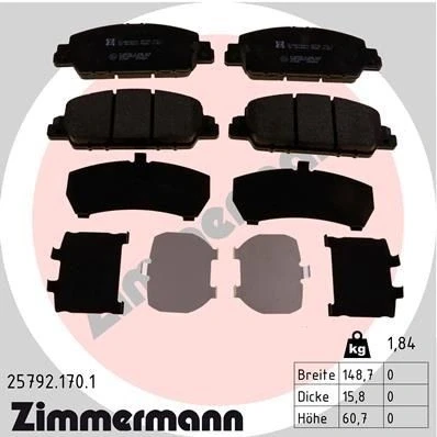 Billede af ZIMMERMANN 25792.170.1 Bremseklodser med akustisk advarsel for slid Billede svarer til leveringsomfang HONDA: HR V II