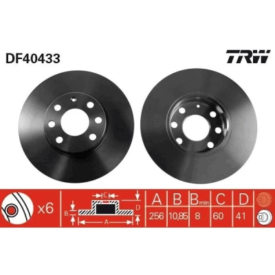 Billede af TRW DF4043 Bremseskiver 256 10,9 6 100 fuldstændigt lakeret OPEL: Astra G CC, Caravan