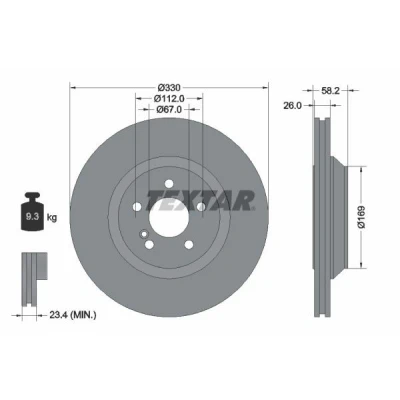 Billede af TEXTAR PRO 92197903 Bremseskiver 330 26 05/06 112 indvendigt ventileret coatet uden hjulbolte, hjulnav MERCEDES BENZ: S klasse Sedan