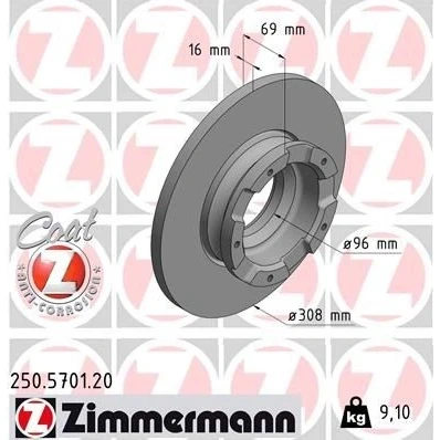 Billede af ZIMMERMANN 250.5701.20 Bremseskiver 308 16 5/5 5 160 fuldstændigt coatet med ABS sensorring, uden hjulnav, hjulbolte