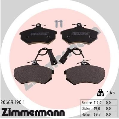 Billede af ZIMMERMANN 20669.190.1 Bremseklodser Inkl. slidadvarselskontakt med skruer Billede svarer til leveringsomfang AUDI: Cabriolet B4, 200 C3 Avant, 80 B3
