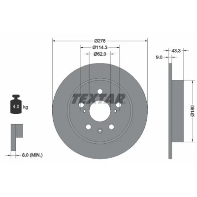 Billede af TEXTAR PRO 92225303 Bremseskiver 278 9 05/08 114,3 fuldstændigt coatet uden hjulbolte, hjulnav SUZUKI: SX4 I Hatchback, Sedan