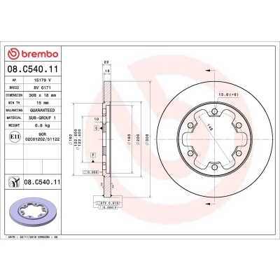 Billede af BREMBO 08.C540.11 Bremseskiver 308 18 6 fuldstændigt coatet FORD: Transit Mk6 Bus, V363 Ladvogn / Chassis