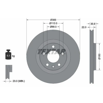 Billede af TEXTAR PRO 92137103 Bremseskiver 300 22 05/06 112 udvendig ventileret coatet uden hjulbolte, hjulnav AUDI: A4 B7 Avant, B6 Sedan
