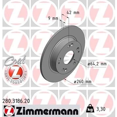 Billede af ZIMMERMANN COAT Z 280.3186.20 Bremseskiver 260 9 9/5 5 114 fuldstændigt coatet HONDA: CIVIC 8 Hatchback