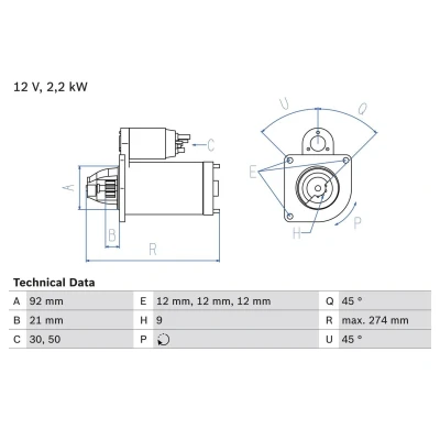 Billede af BOSCH 0 986 016 210 Starter 12 2,2 9 30,50 links 92