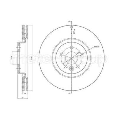 Billede af METELLI Bremseskive VOLVO: V70 3, V60 I, S80 II 336,0mm 28,0mm 5 ventileret 23 1182C Bremseskiver, Skivebremser