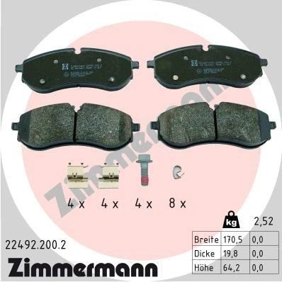 Billede af ZIMMERMANN 22492.200.2 Bremseklodser Forberedt til slidindikator med skruer Billede svarer leveringsomfang, glideplade, fjeder