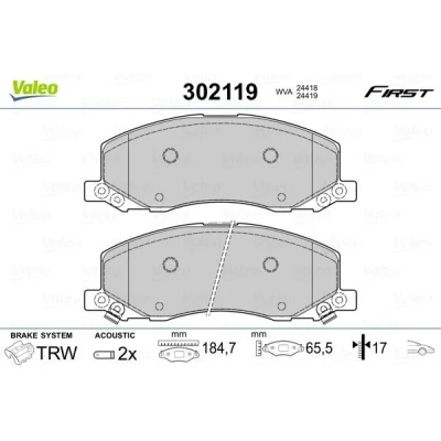 Billede af VALEO 302119 Bremseklodser FIRST foraksel Inkl. slidadvarselskontakt med anti knirke plade OPEL: Insignia A Sports Tourer, Hatchback