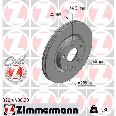 Billede af ZIMMERMANN 370.4408.20 Bremseskiver 295 25 6/5 5 114 indvendigt ventileret coatet MAZDA: 3 Hatchback, CX 30, Sedan