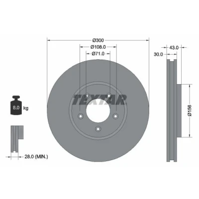 Billede af TEXTAR PRO 92099003 Bremseskiver 300 30 05/05 108 indvendigt ventileret coatet uden hjulbolte, hjulnav JAGUAR: S Type