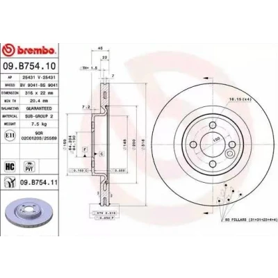 Billede af BREMBO COATED DISC LINE 09.B754.11 Bremseskiver 316 22 4 indvendigt ventileret coatet højkarboniseret MINI: Clubman, Hatchback, Cabriolet