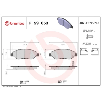 Billede af BREMBO P 59 053 Bremseklodser med akustisk advarsel for slid bremsecaliperskruer tilbehør OPEL: Corsa D Hatchback
