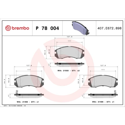 Billede af BREMBO P 78 004 Bremseklodser med akustisk advarsel for slid uden tilbehør SUBARU: Impreza I Sedan, LEGACY 1 Station Wagon