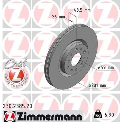 Billede af ZIMMERMANN COAT Z 230.2385.20 Bremseskiver 281 26 10/5 5 98 indvendigt ventileret coatet FIAT: Tipo Stationcar, Hatchback